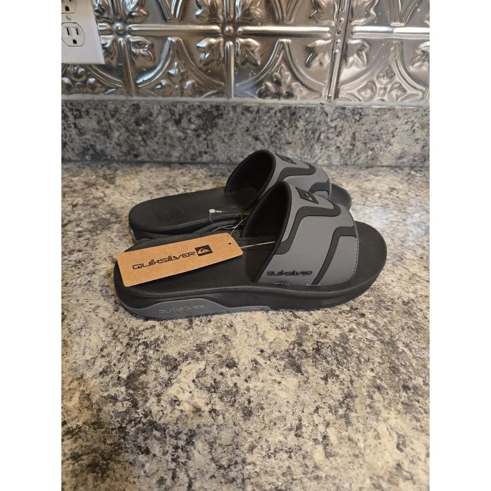 New Quiksilver Men's Mathodic Recovery Slide Black/Grey/Gray Sandals Size 8